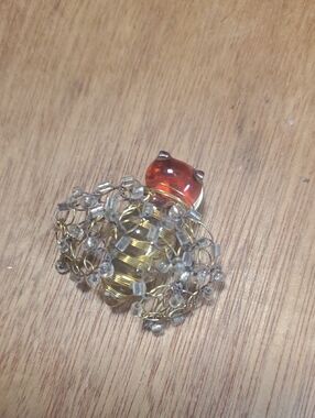Handcrafted Amber-Tone Bee Brooch with Clear Bead Accents BD